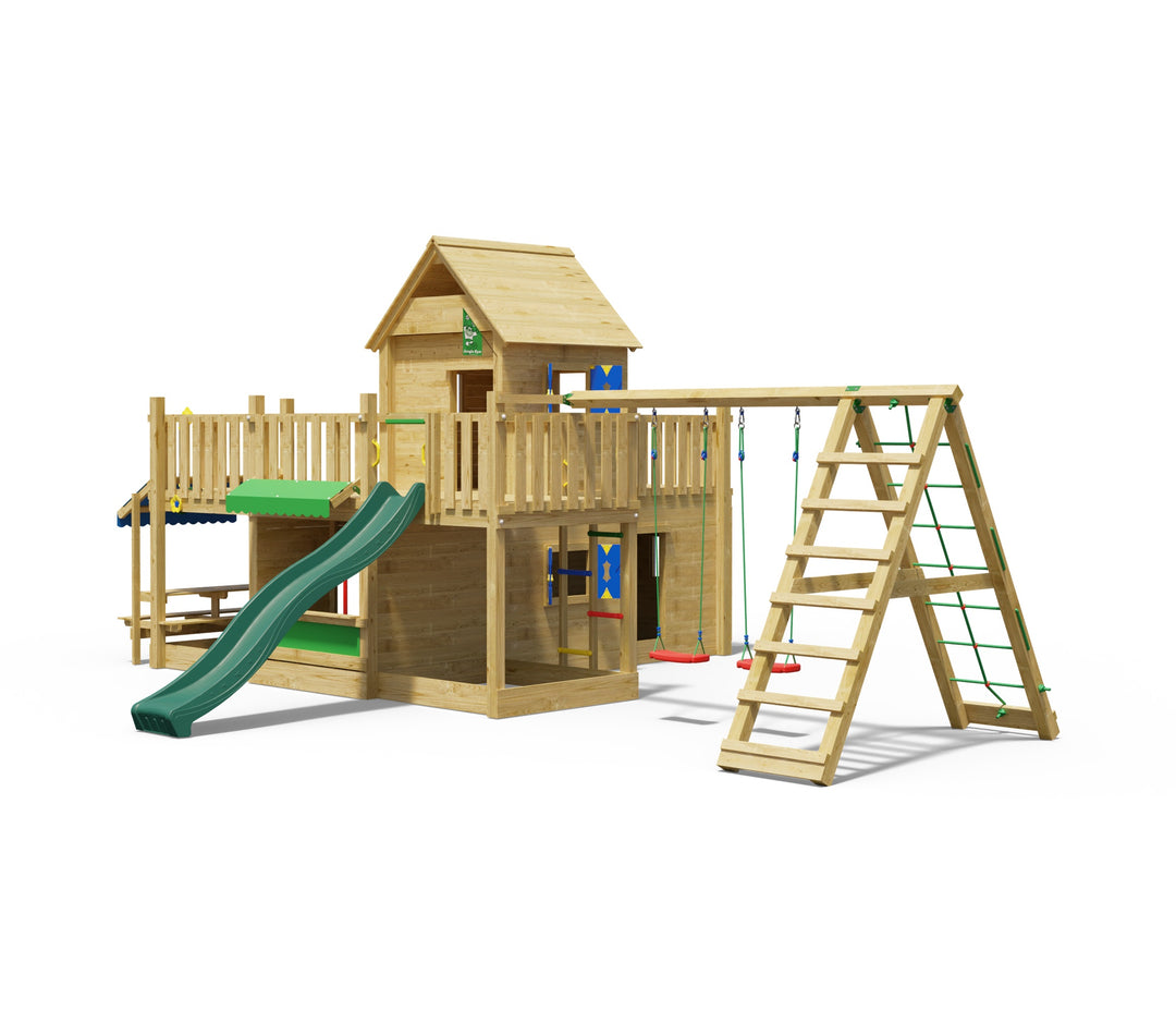 Jungle Hotel | Tower playhouse with swings & climbing net