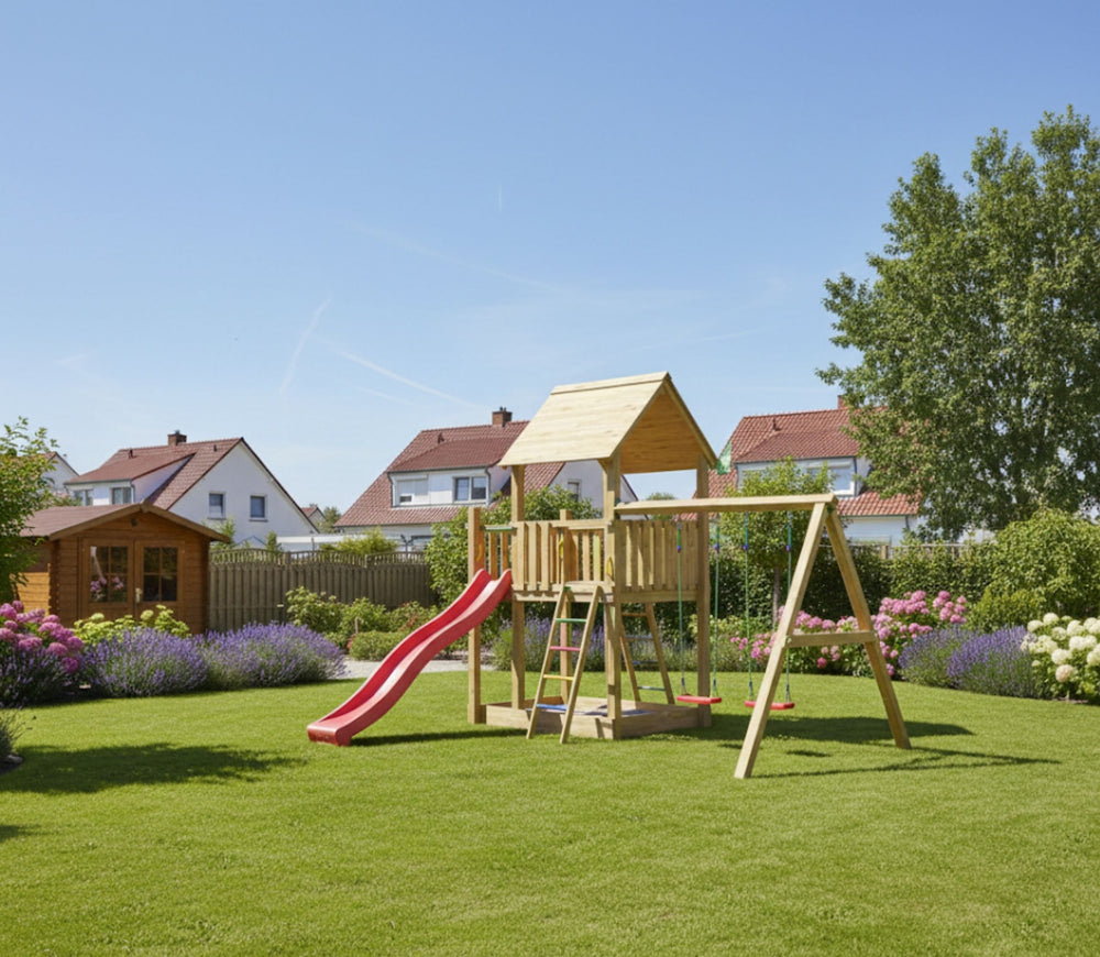 Jungle Silvi | Wooden climbing frame with double swing