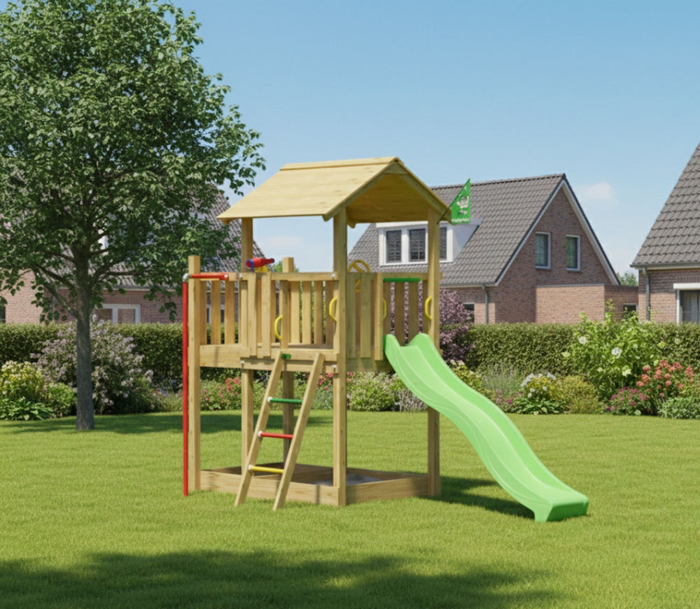 Jungle Marvel | Wooden climbing frame with slide & fireman's pole