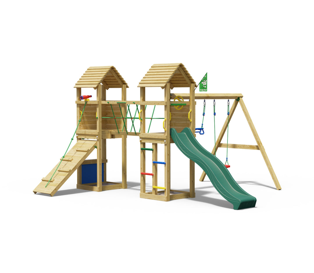 Jungle Gatehouse | Wooden climbing frame with double swing