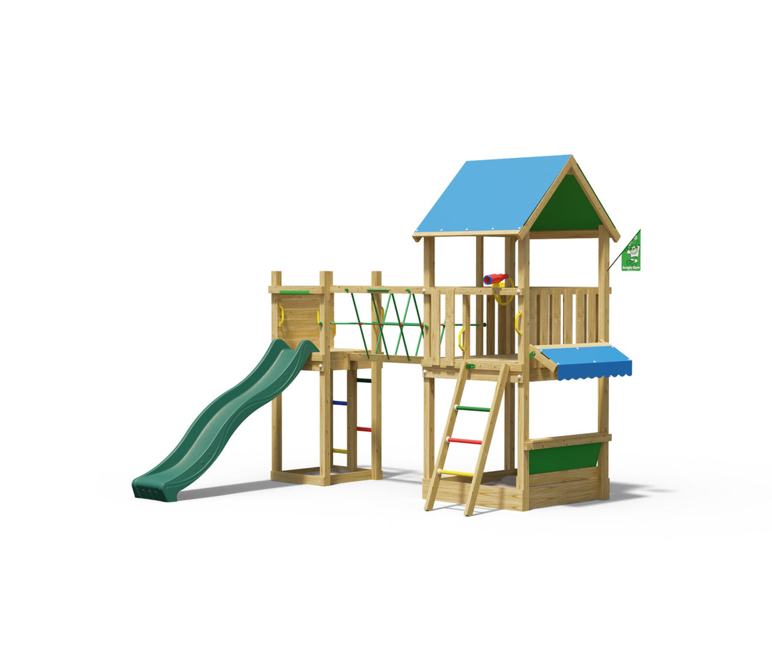 Jungle Coupe | Wooden climbing frame with slide & market stall