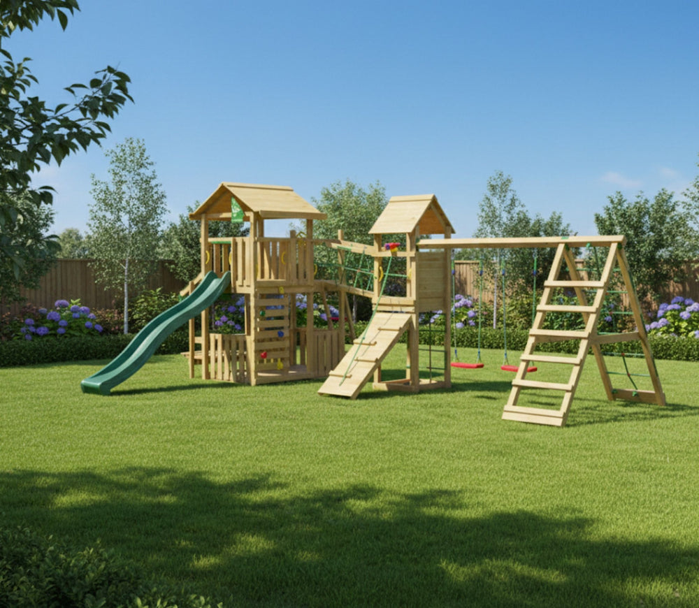 Jungle Terrace | Wooden climbing frame with slide & veranda