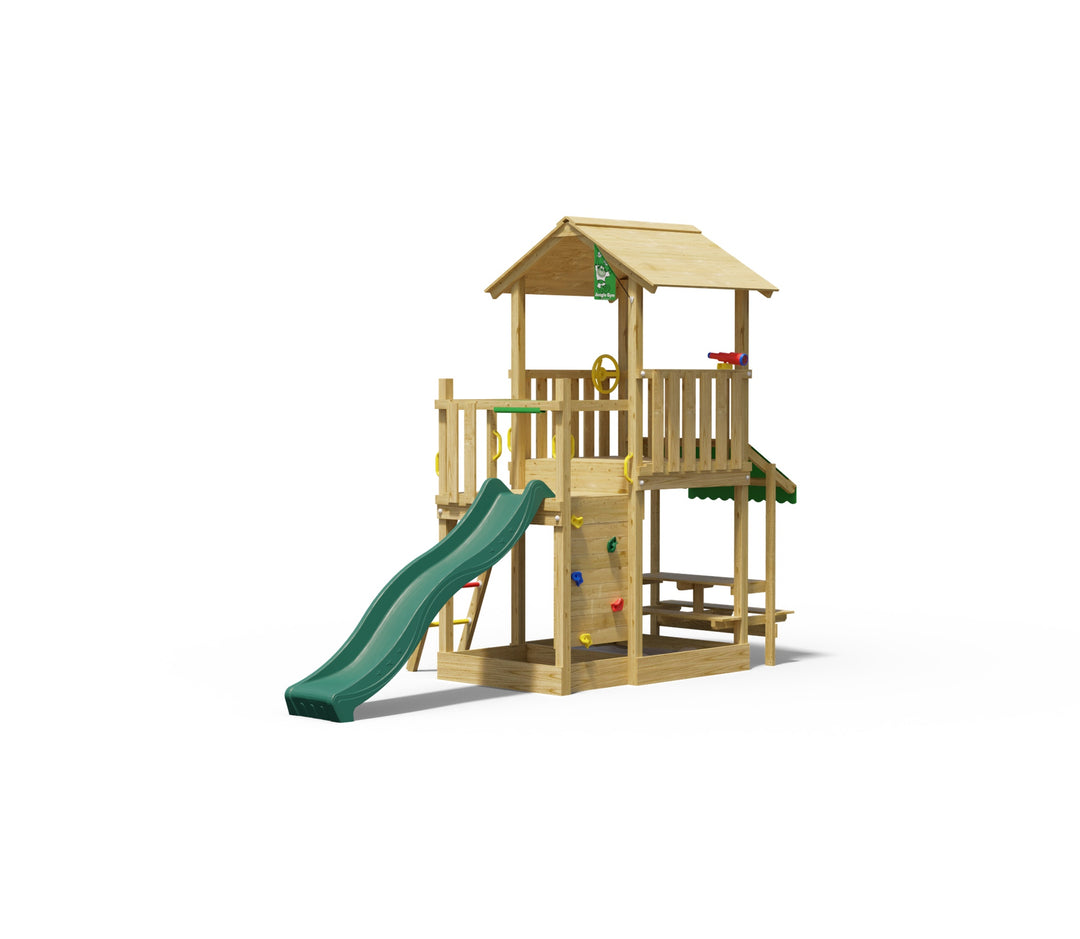 Jungle Keep | Wooden climbing frame with slide & picnic table