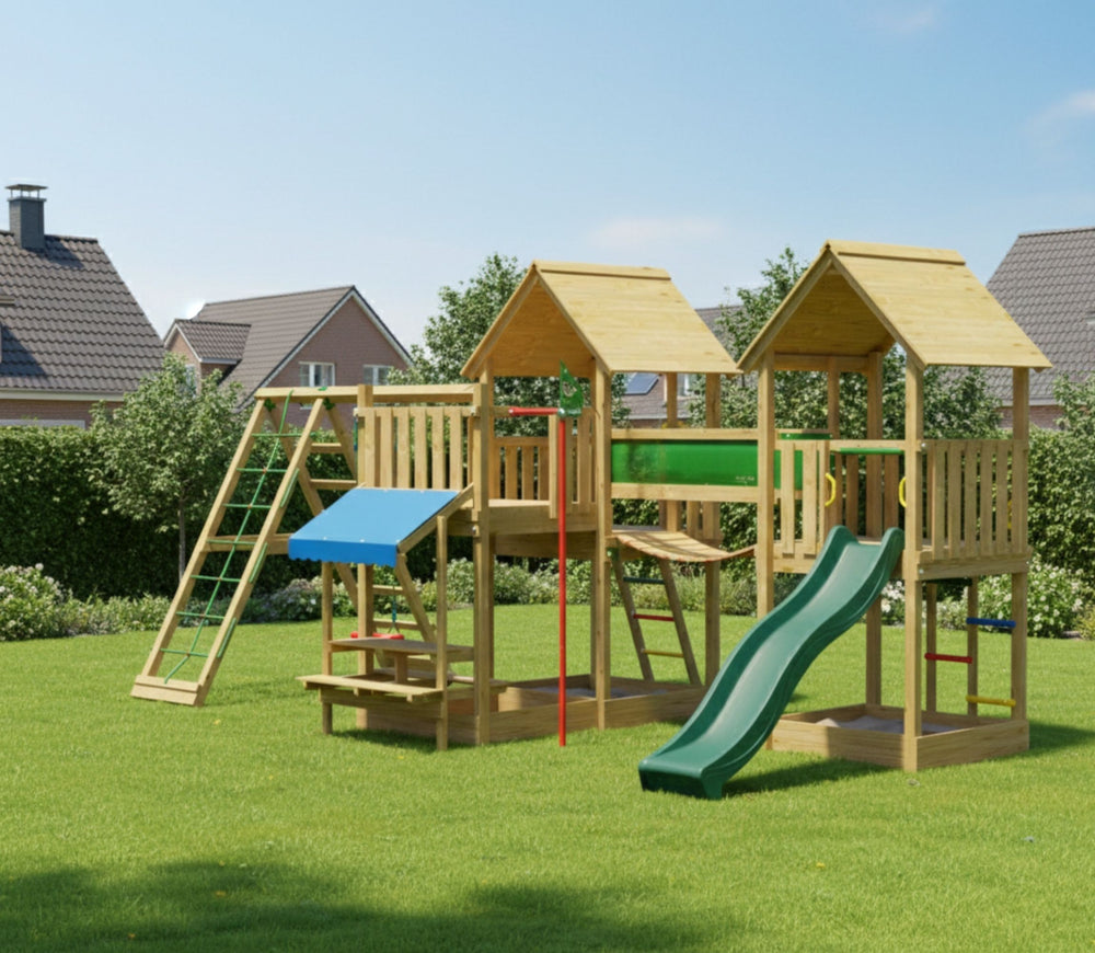 Jungle Luxor | Wooden climbing frame with swing & climbing net