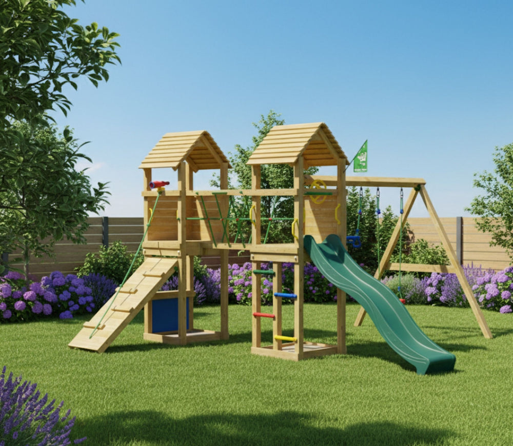 Jungle Gatehouse | Wooden climbing frame with double swing