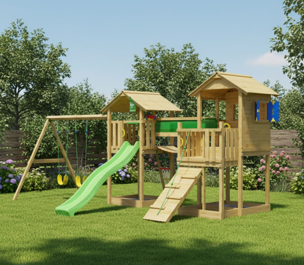 Jungle Stronghold | Wooden climbing frame with double swing