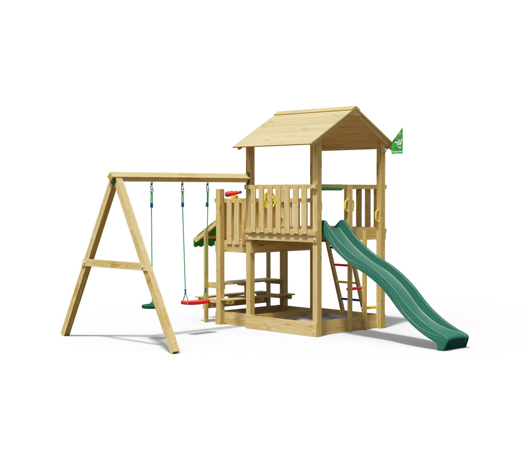 Jungle Skyline | Wooden climbing frame with double swing