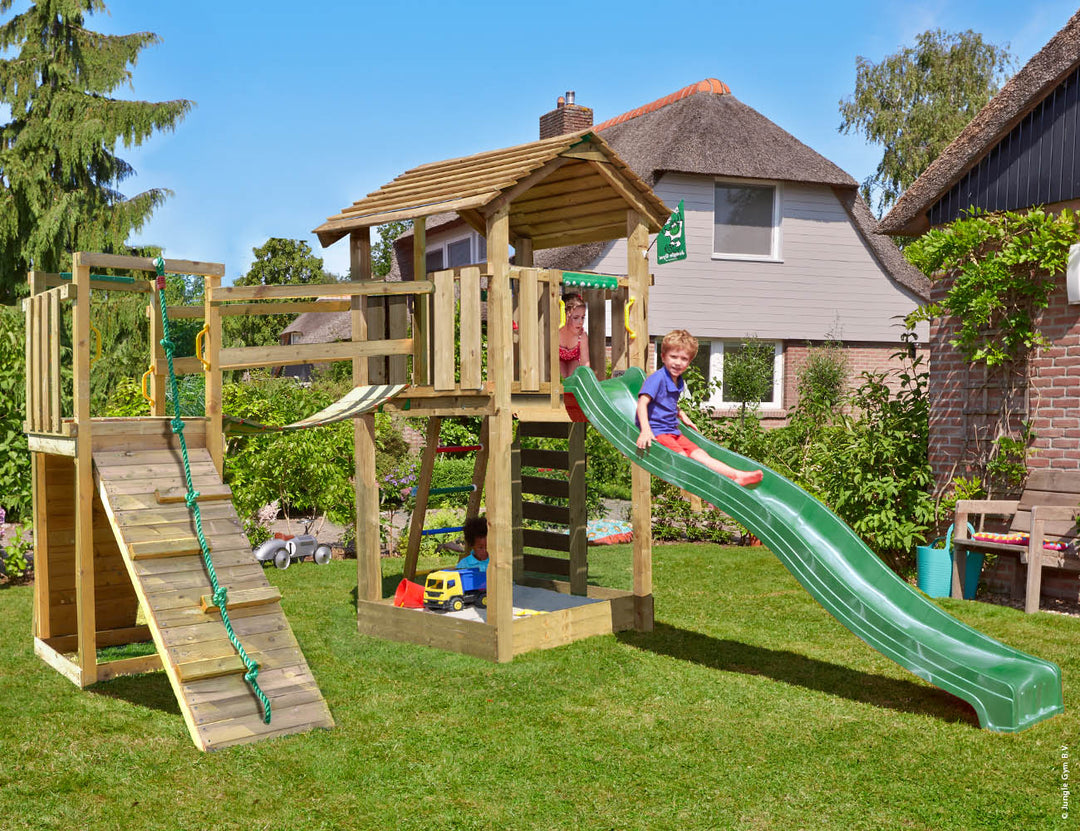 Jungle Cottage | Wooden climbing frame with slide & clatter bridge