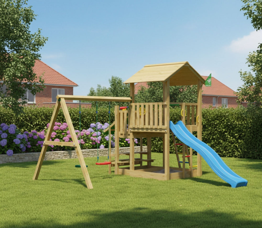 Jungle Skyline | Wooden climbing frame with double swing