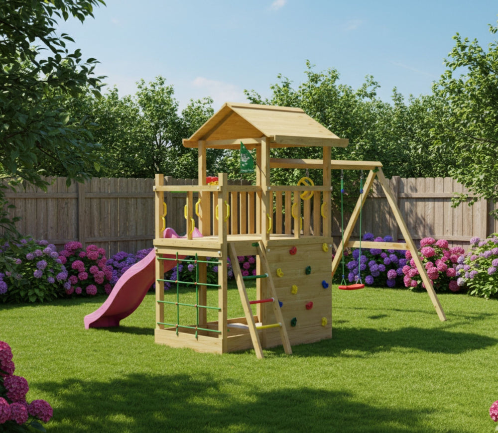 Jungle Cavern | Tower playhouse with double swing