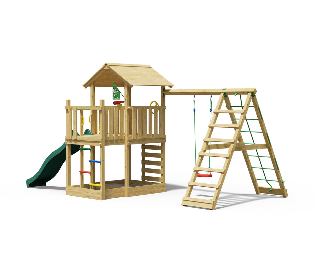 Jungle Chateau | Wooden climbing frame with swing & climbing net