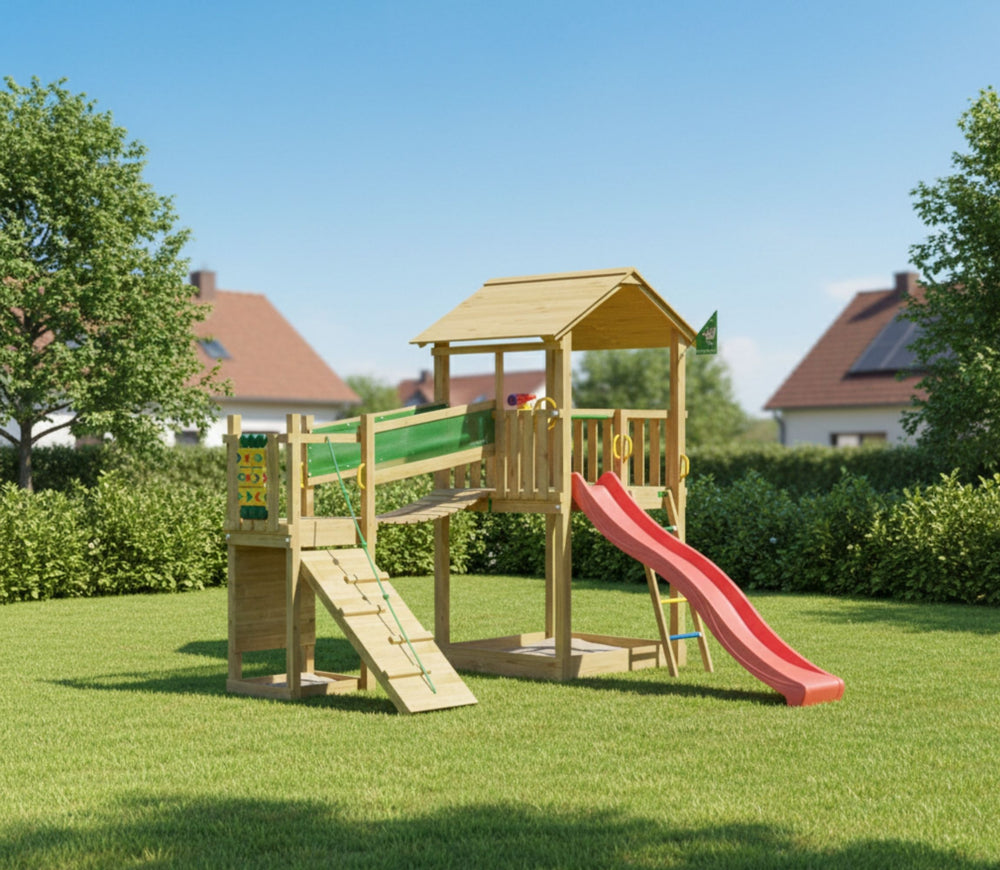 Jungle Fortress | Wooden climbing frame with slide & clatter bridge