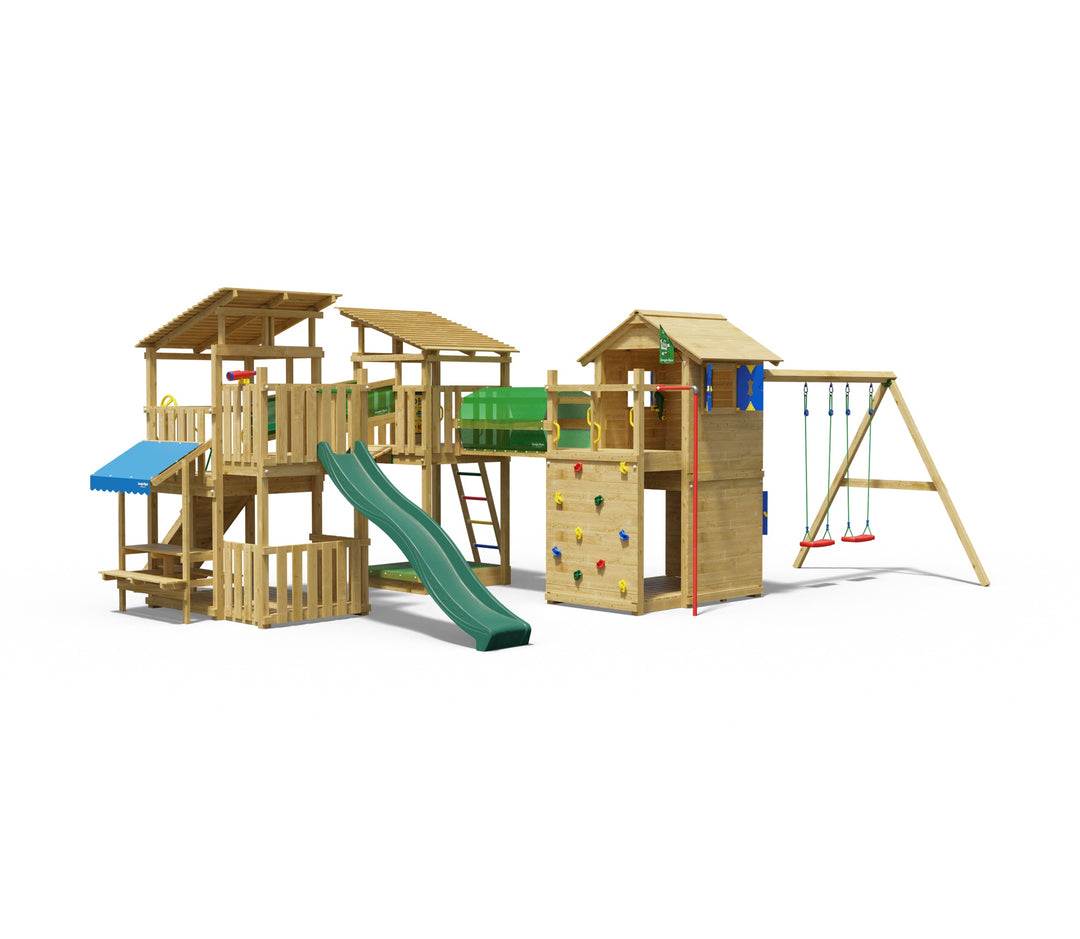 Jungle Crest | Tower playhouse with swings & veranda