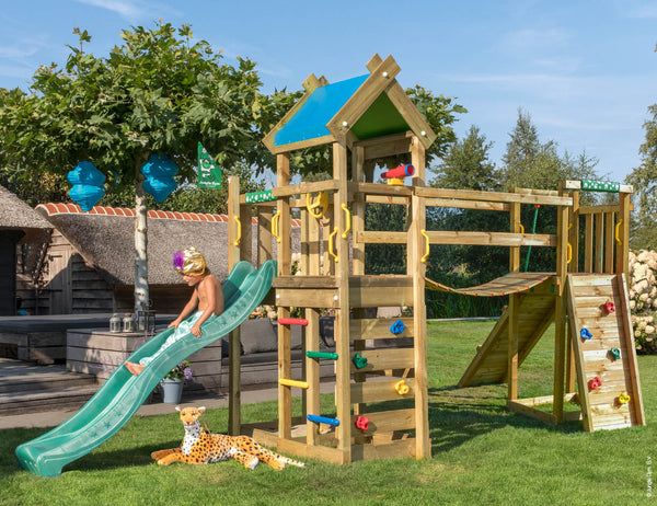 Jungle Nomad | Wooden climbing frame with slide & clatter bridge